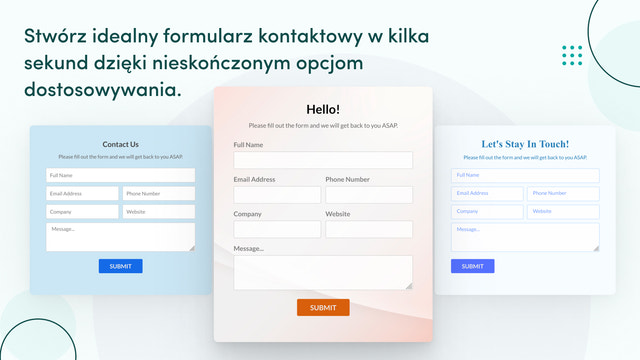 Dowolnie personalizuj swój formularz kontaktowy w kilka sekund. 