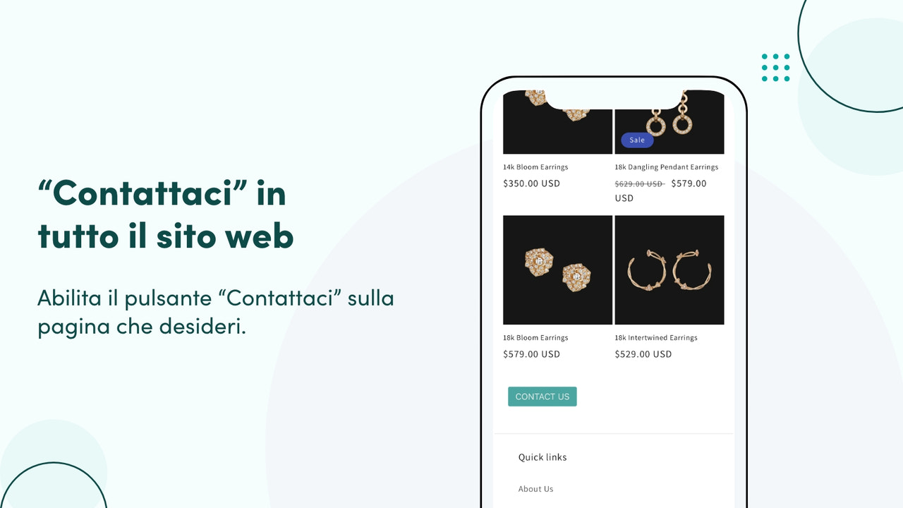 "Contattaci" in tutto il sito web