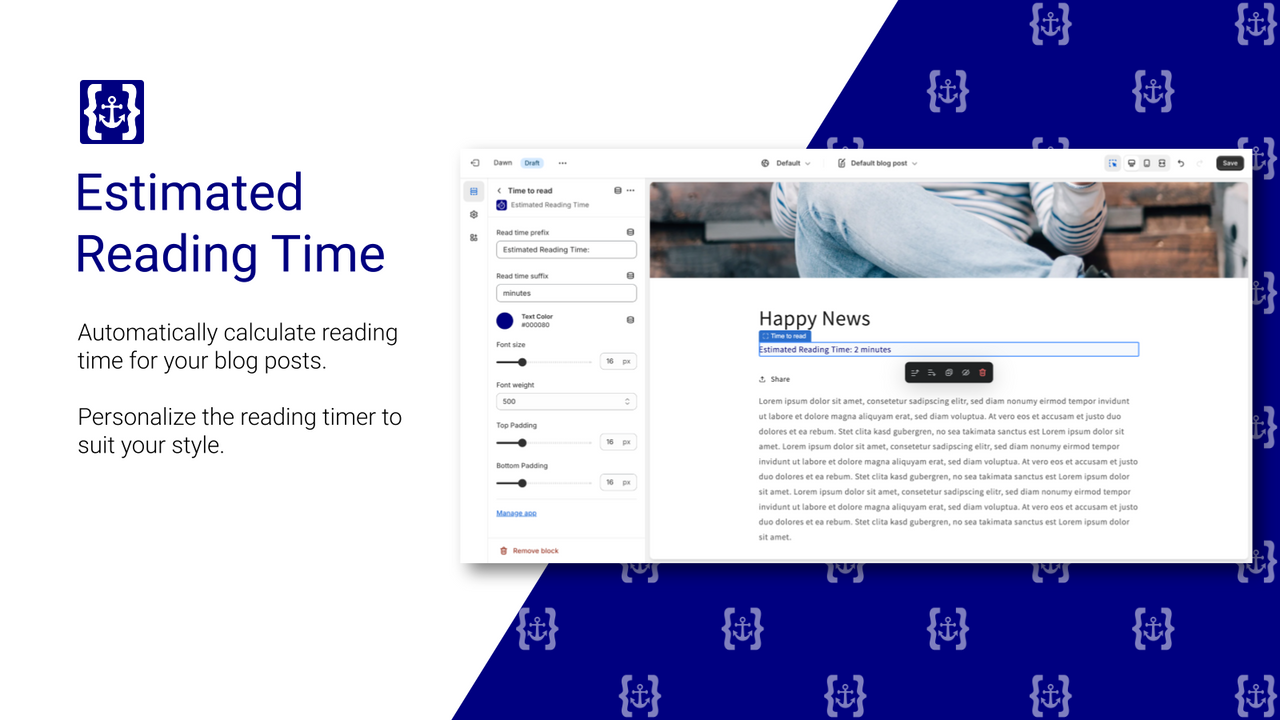 Automatically calculate the reading time of your blog posts.