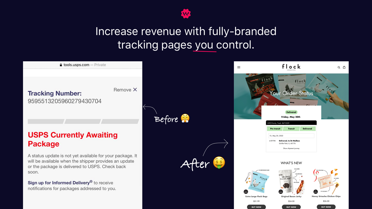 Custom branded order tracking pages on your own storefront