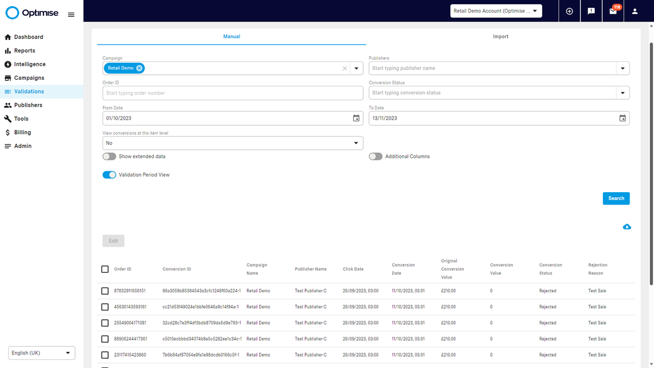 Valider og godkend provisioner for affiliates