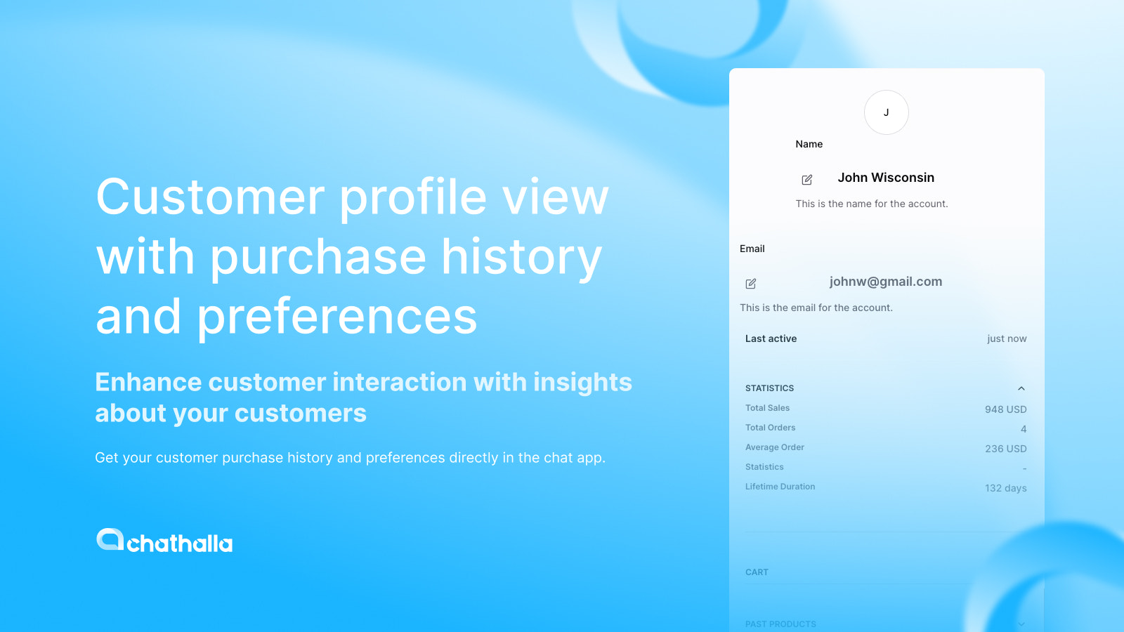 Customer profile view with purchase history and preferences