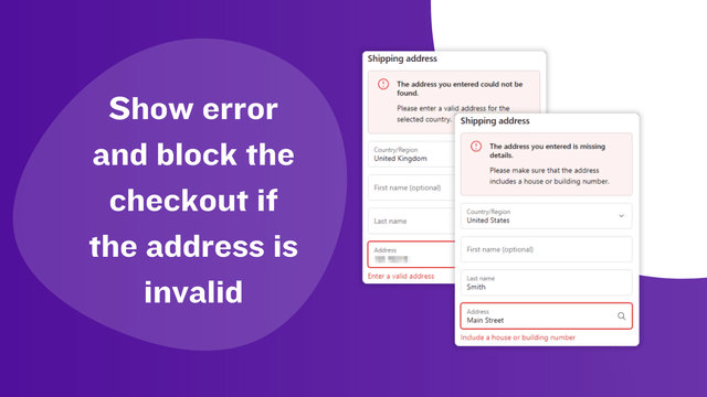 Zeigen Sie einen Fehler an und blockieren Sie den Checkout, wenn die Adresse ungültig ist