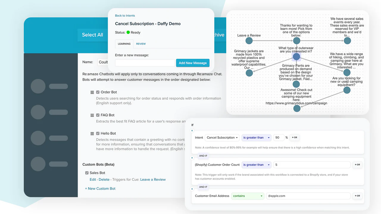 Starten Sie vorgefertigte Chatbots und erstellen Sie benutzerdefinierte Chatbots mit Regeln.