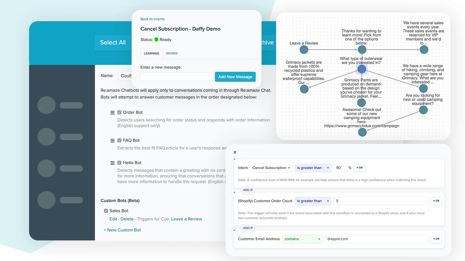 Lance chatbots pré-construídos e crie chatbots personalizados com regras.