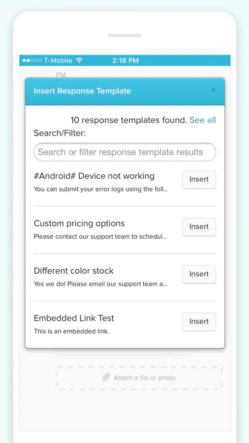 Use response templates and insert FAQ articles with ease!