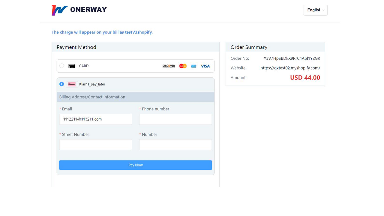 Sie können zur ONERWAY-Kasse springen, um die Zahlung abzuschließen.