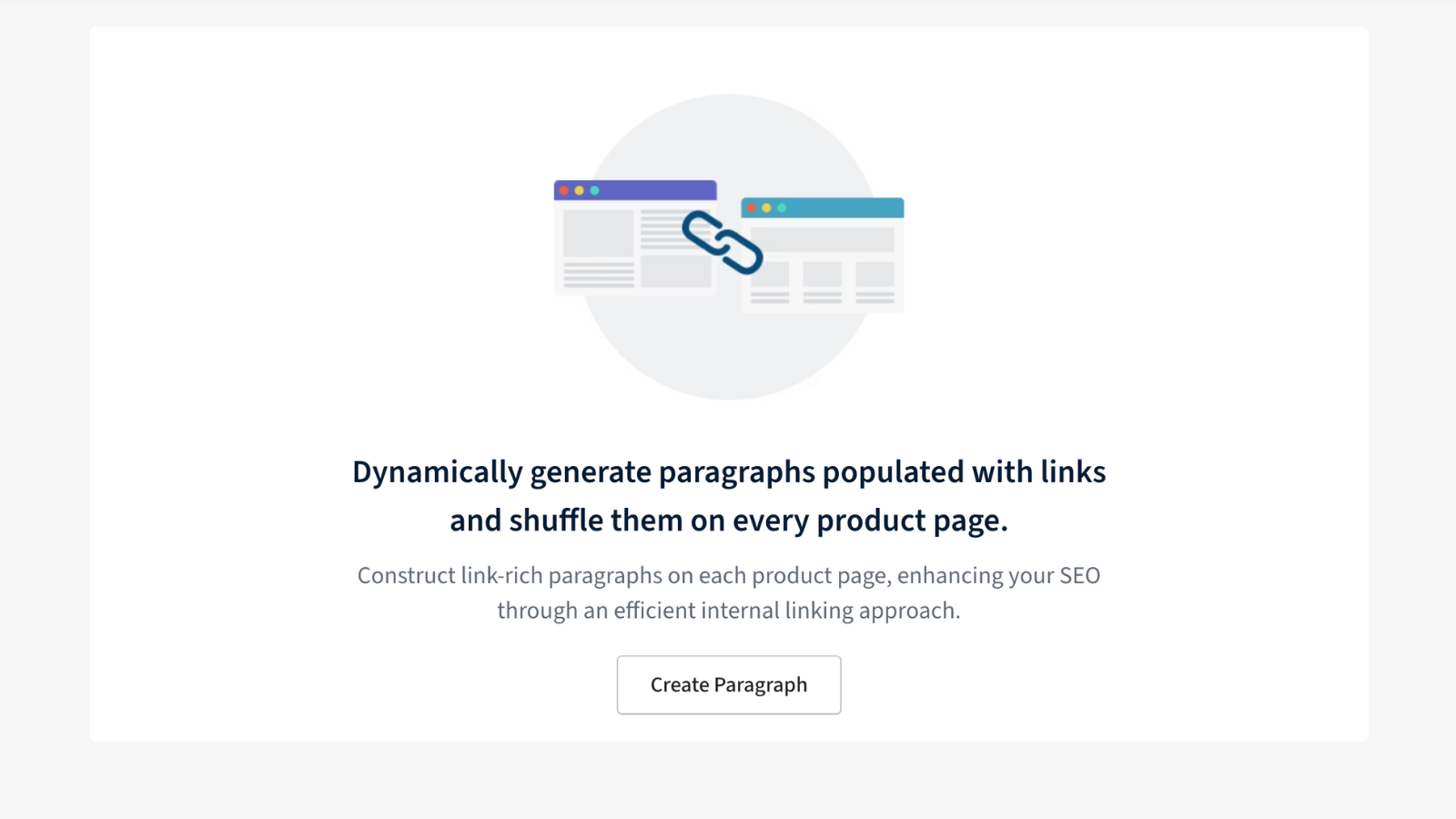 Page d'accueil de Linkify offrant l'option d'ajouter des liens internes