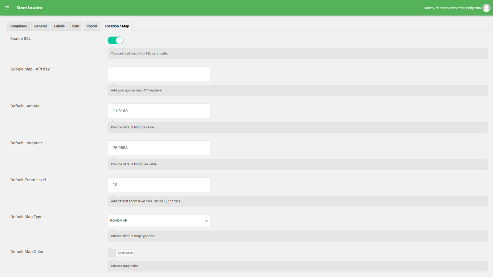 Store Location settings 