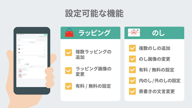 ラッピングとのしの設定可能な機能