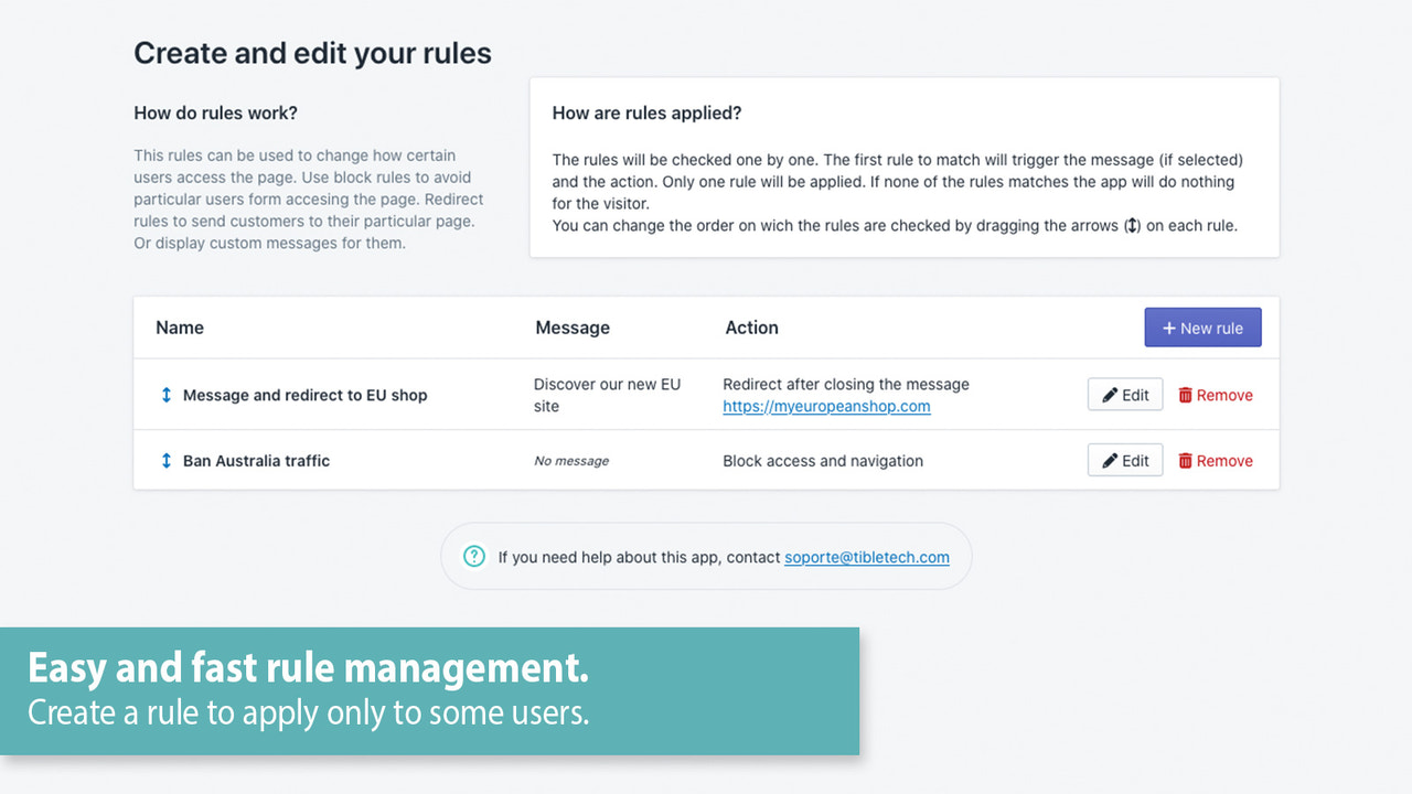 Create and manage traffic rules from the app to block users