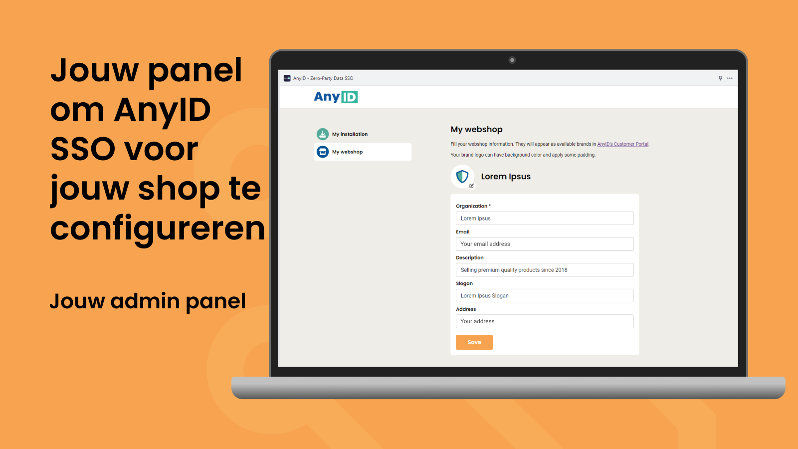 Jouw paneel om AnyID SSO voor jouw shop te configureren