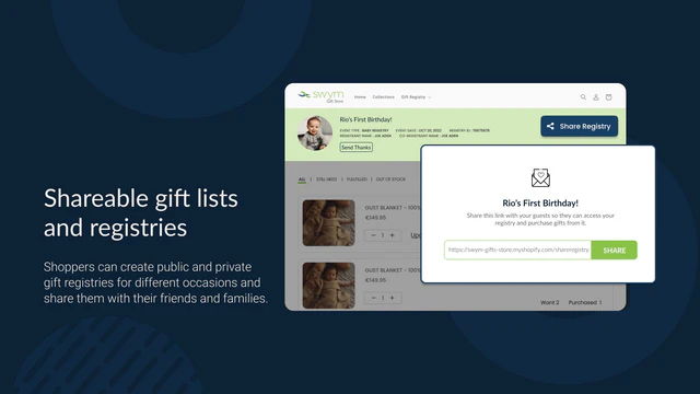 Easy to share gift lists and registries