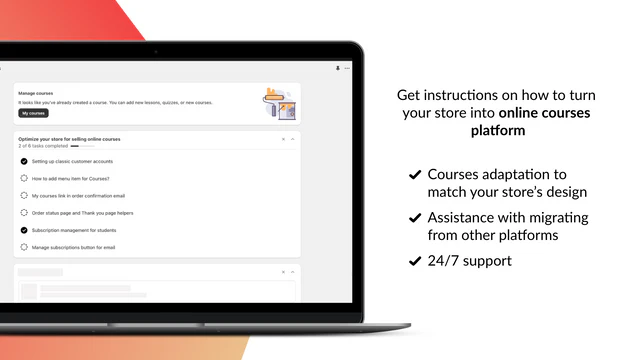 Courses for Shopify – admin panel, installation instructions