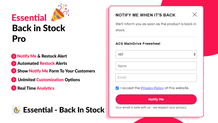 Essential ‑ Back In Stock Pro Screenshot