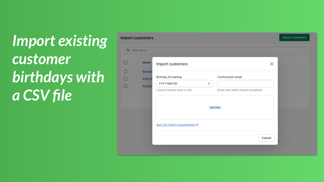 Importieren Sie bestehende Kundengeburtstage mit einer CSV-Datei