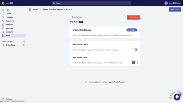 configuración de hideout