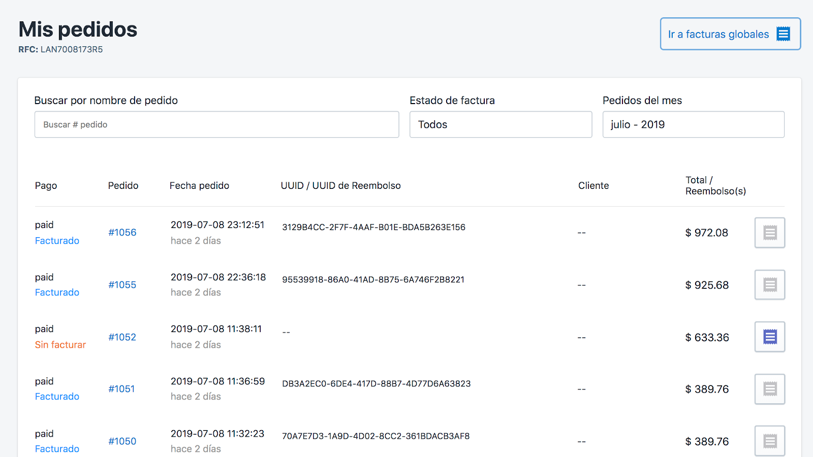 Orders associated with Invoices