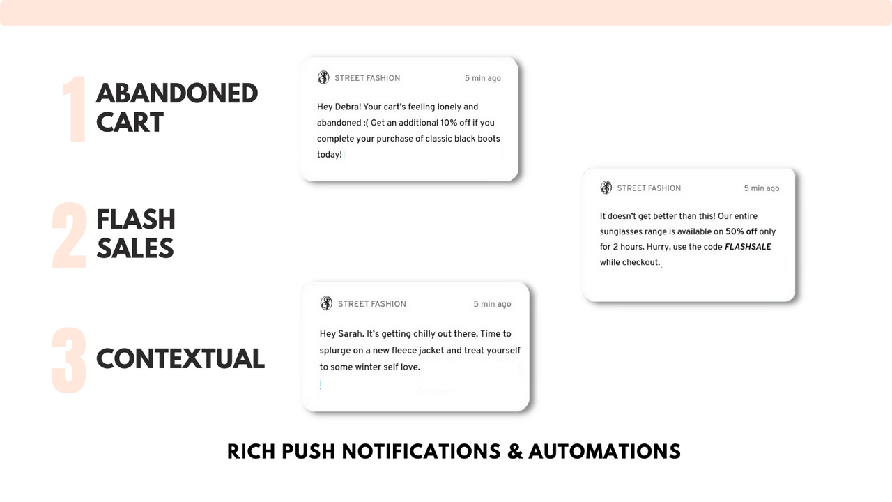 Rige push-notifikationer og automatiseringer