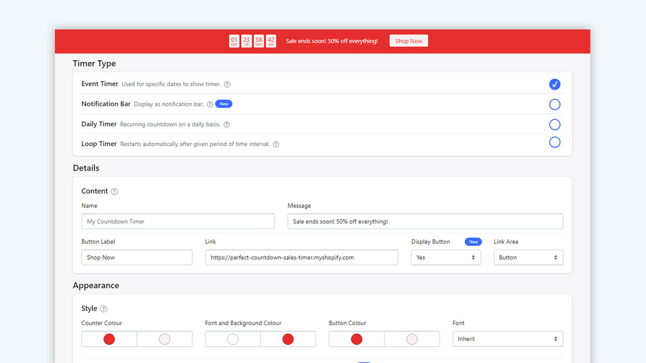 Perfect Countdown Sales Timer : Meerdere timers kiezen instellingen