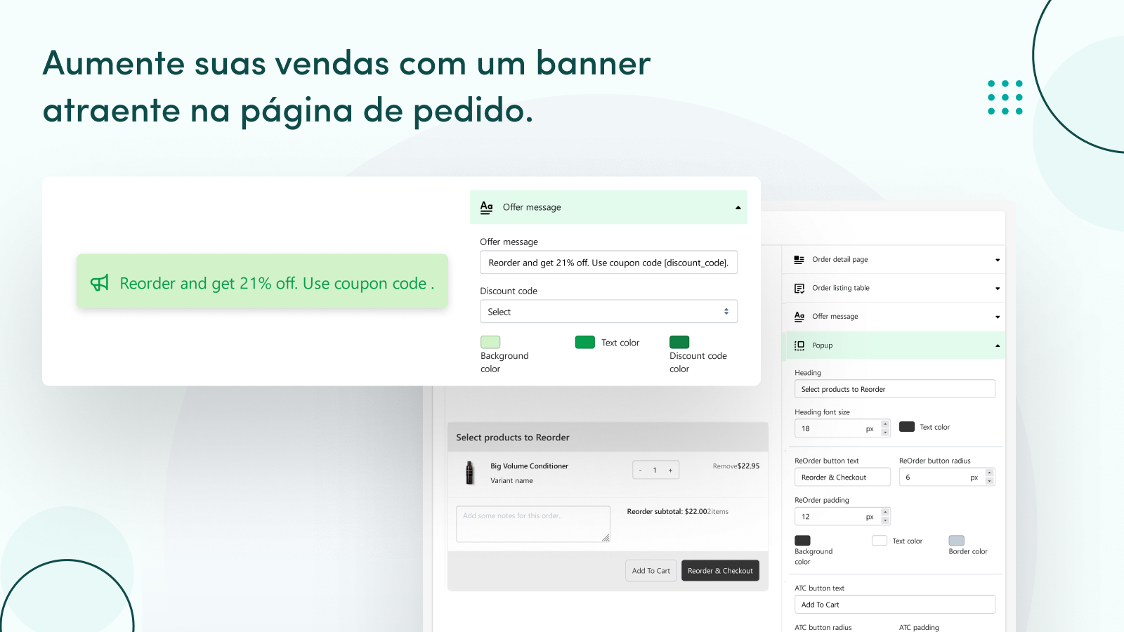 Aumente as vendas com um banner na página de reordenação.