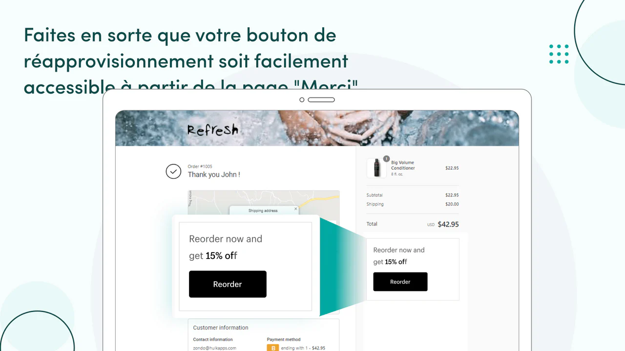 Bouton de commande facilement accessible à partir "Merci" page.