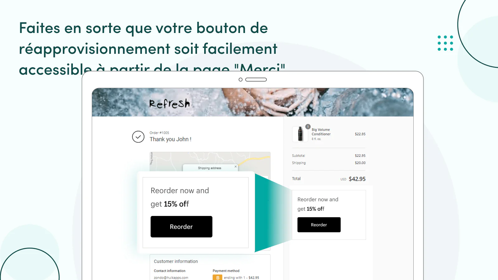 Bouton de commande facilement accessible à partir "Merci" page.