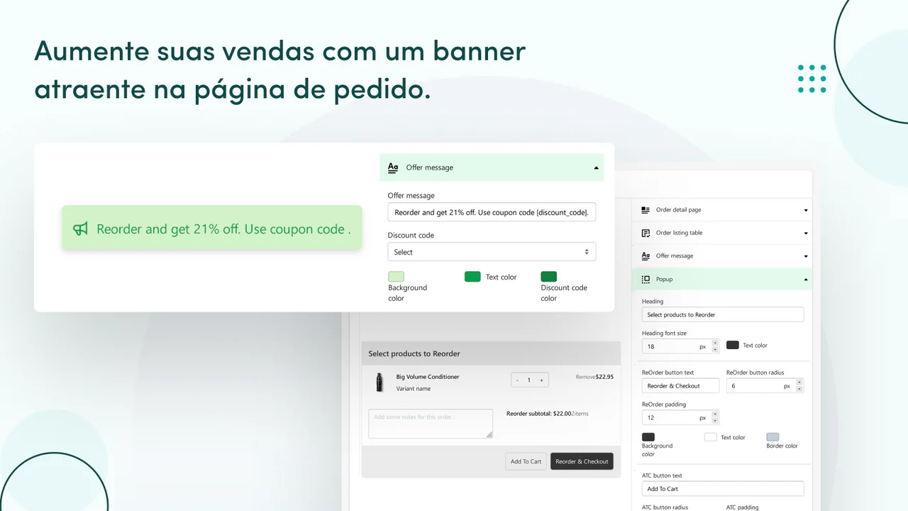 Aumente as vendas com um banner na página de reordenação.