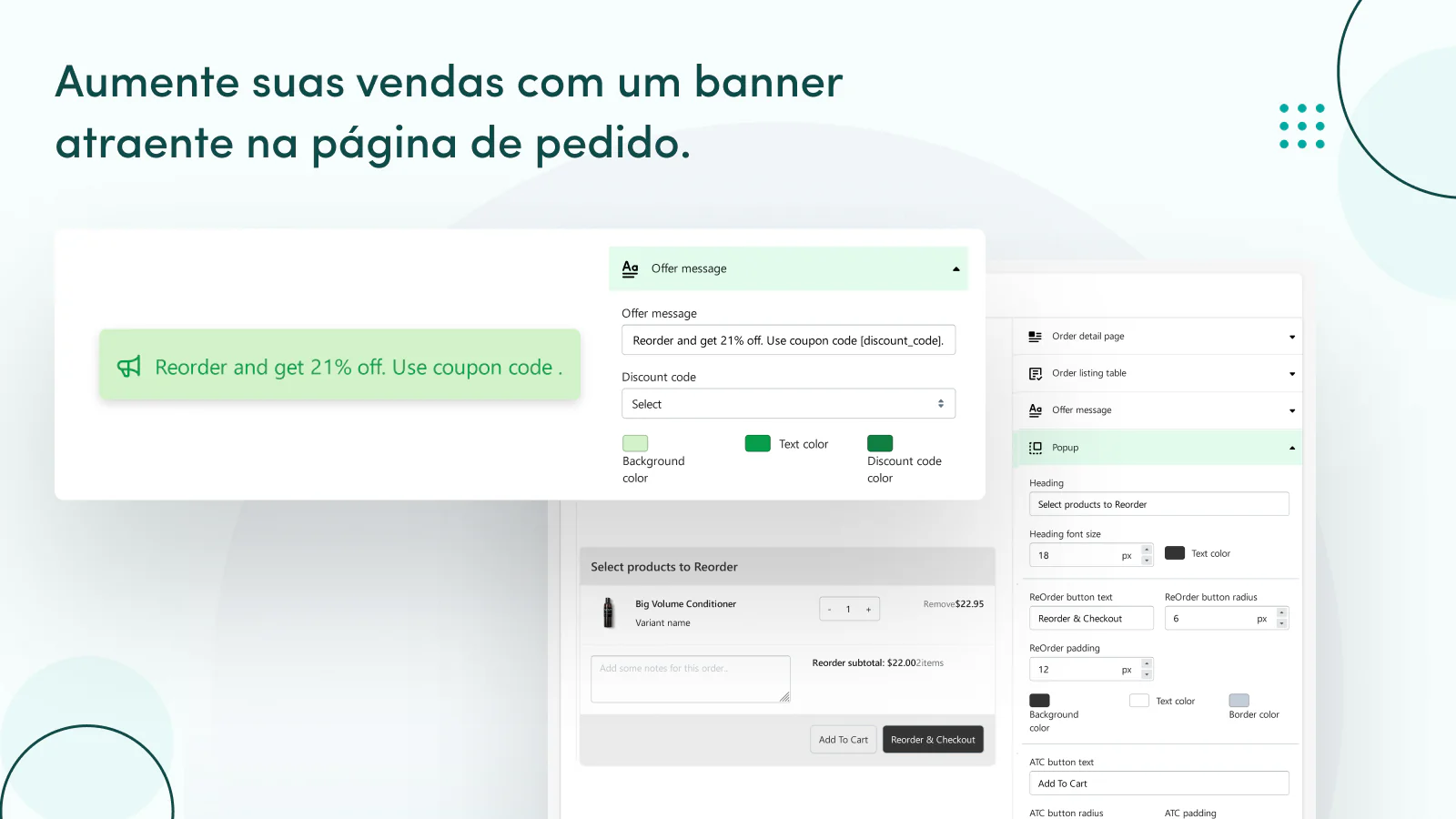 Aumente as vendas com um banner na página de reordenação.