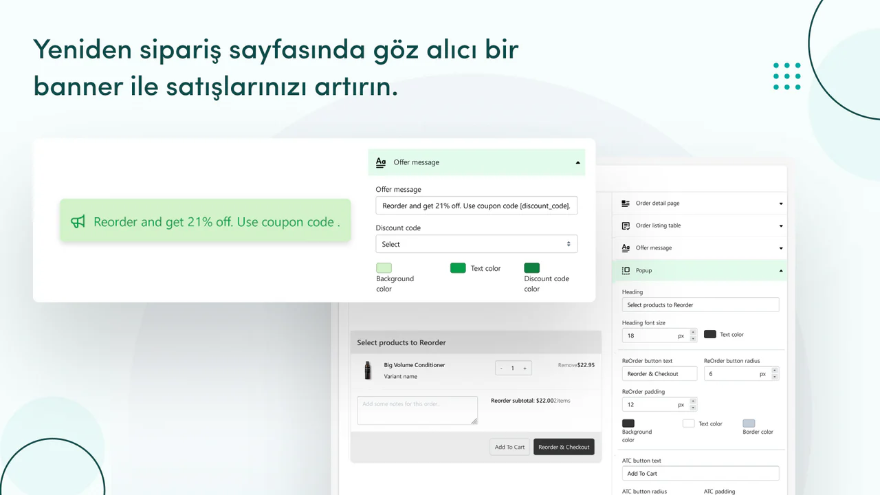 Tekrar sipariş sayfasında çarpıcı banner ile satışları artırın.