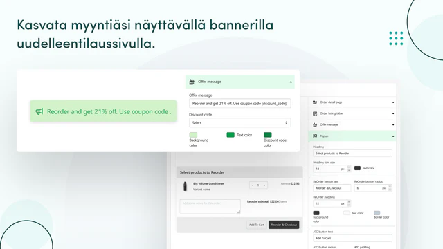 Lisää myyntiä bannerilla uudelleentilaussivulla.