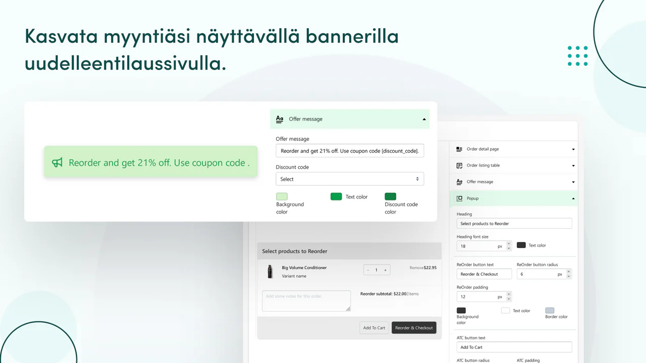 Lisää myyntiä bannerilla uudelleentilaussivulla.