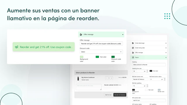 Aumente sus ventas con un banner claro en la página de reorden.