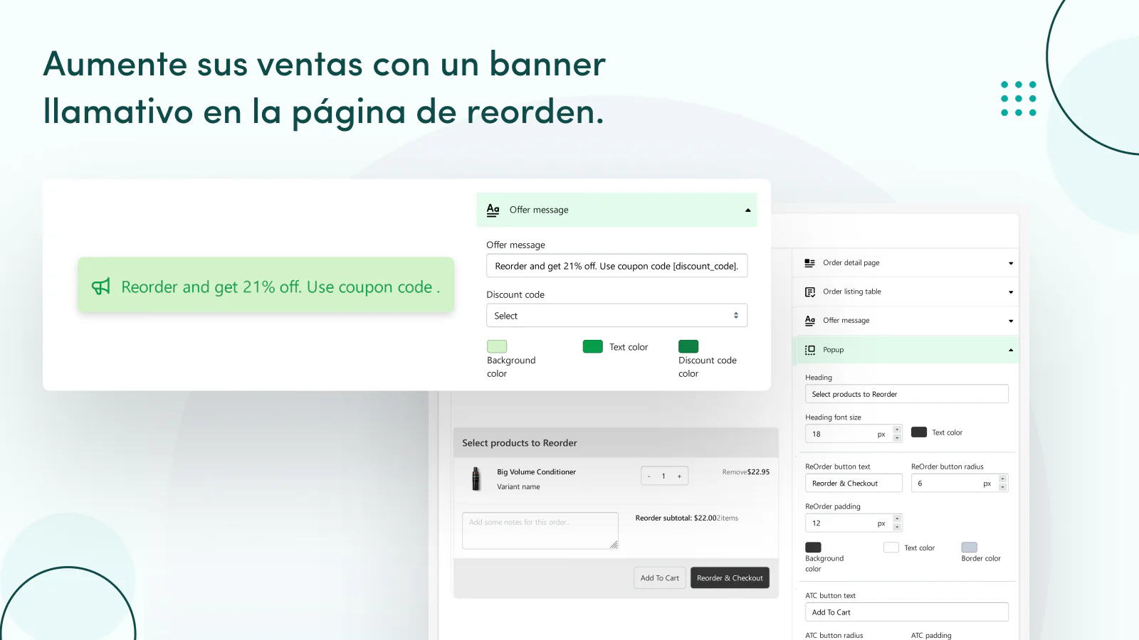 Aumente sus ventas con un banner claro en la página de reorden.