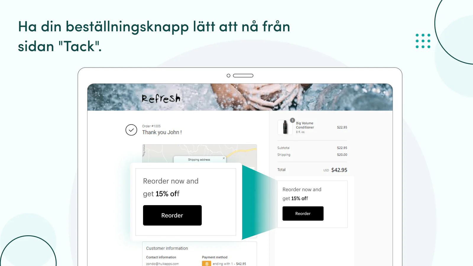 Ha din återbeställningsknapp lätt nåbar från "Tack".