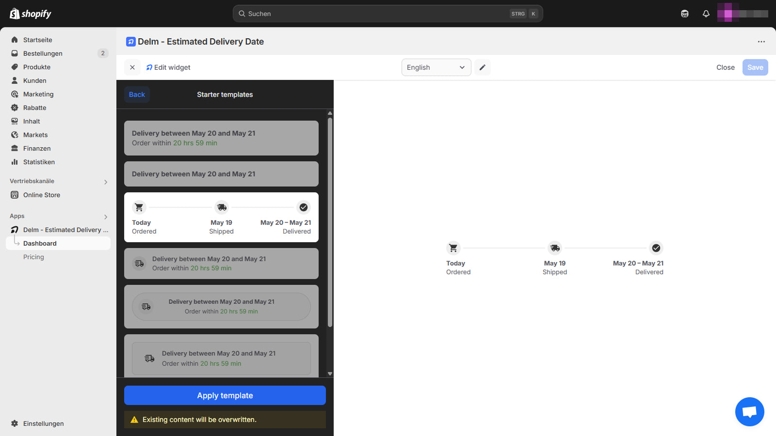 Delm ‑ Estimated Delivery Date Screenshot