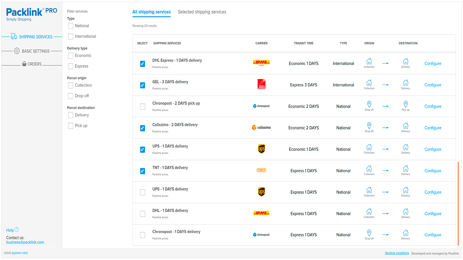 Packlink PRO Shipping Platform Screenshot