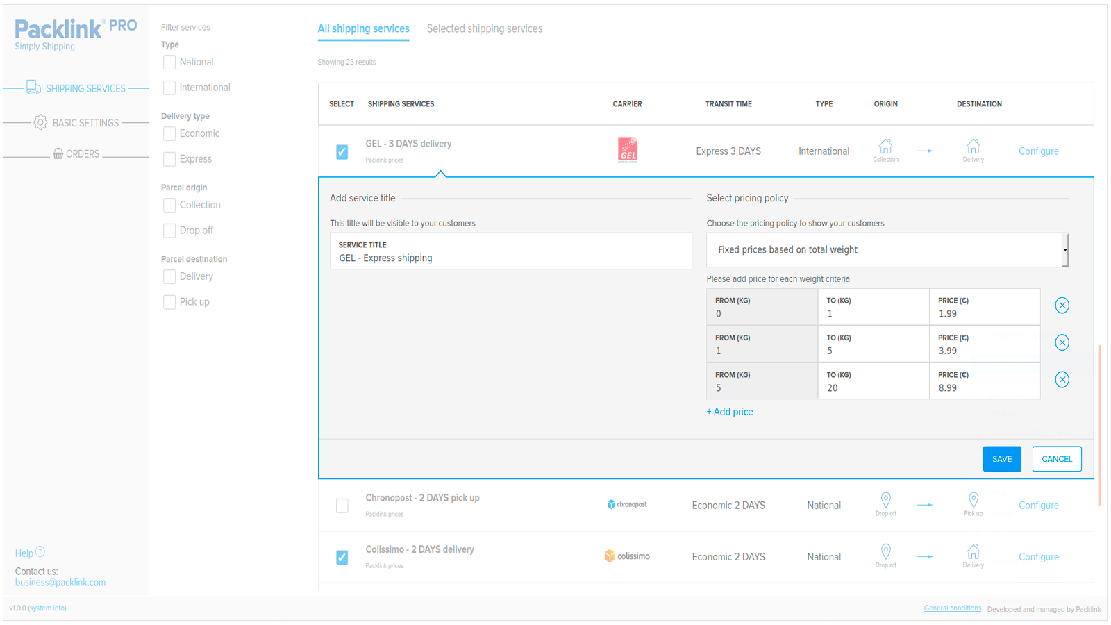 Packlink PRO Shipping Platform Screenshot