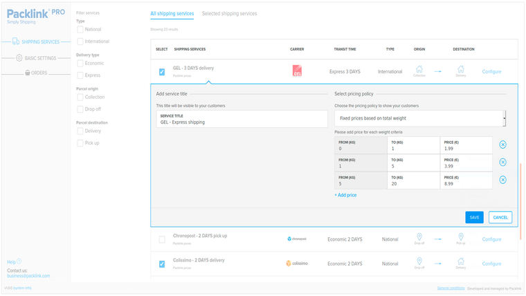 Packlink PRO Shipping Platform Screenshot