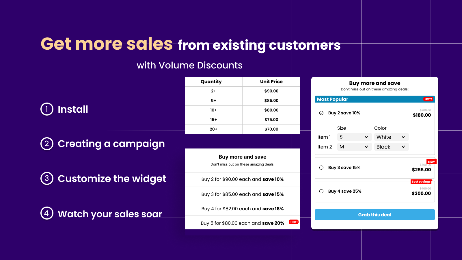 Quantity breaks, quantity discounts, volume discount, bundles