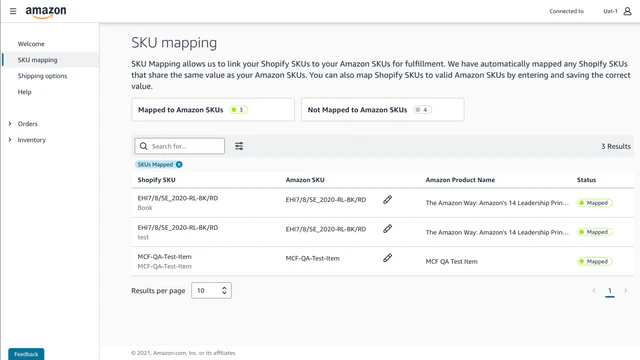 Map your Shopify SKUs to the corresponding Amazon SKUs