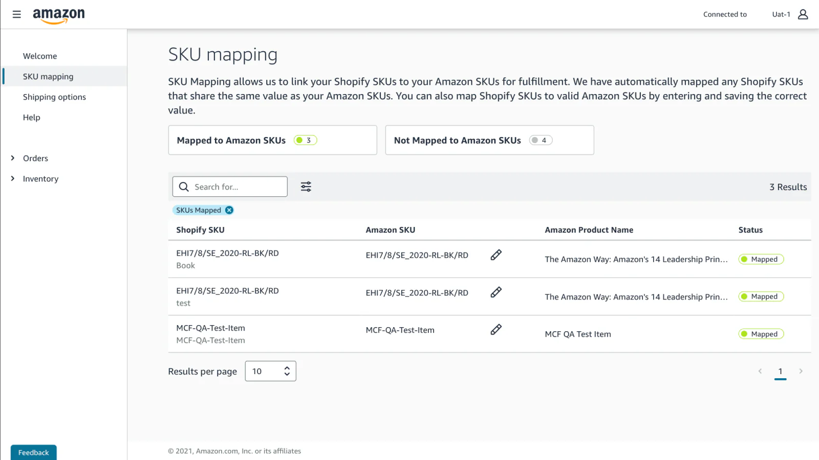 Map your Shopify SKUs to the corresponding Amazon SKUs