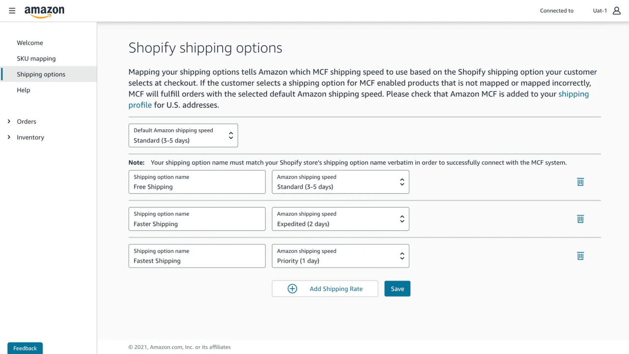 Associez vos options d'expédition Shopify existantes aux vitesses d'Amazon