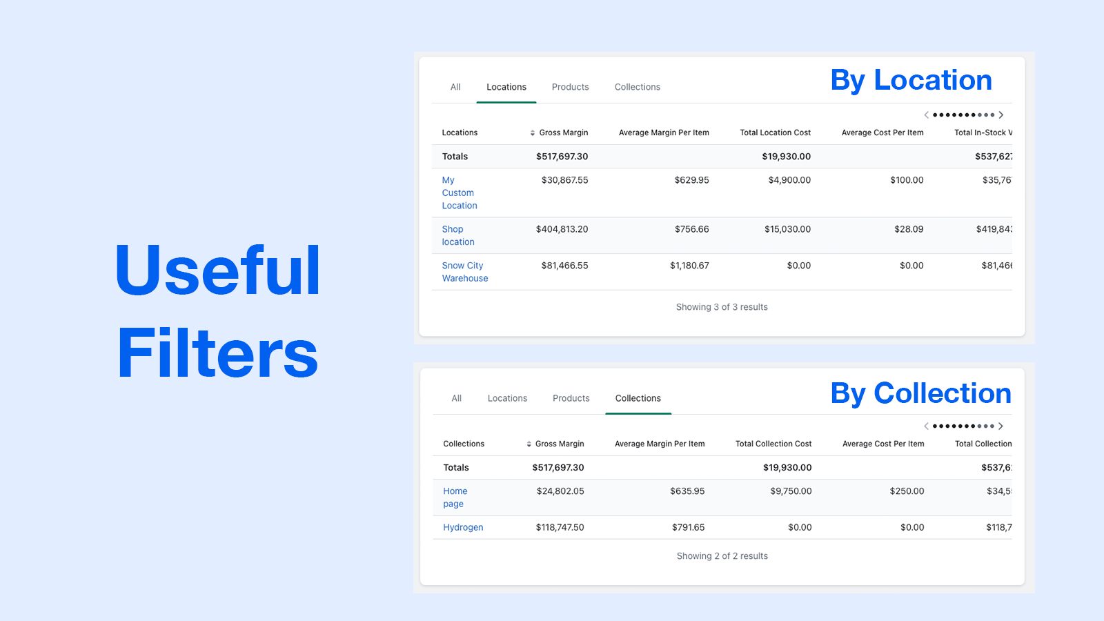 Filter by collection and location