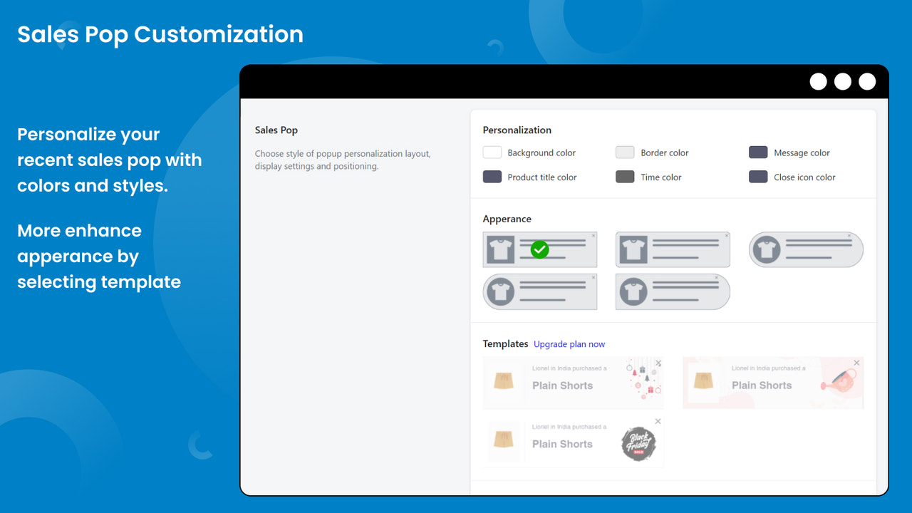 Sales Pop Customization