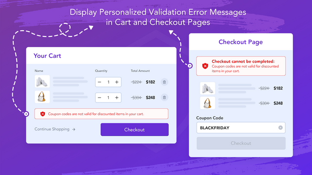 Anzeigen von personalisierten Validierungsfehlermeldungen im Warenkorb und Checkout.