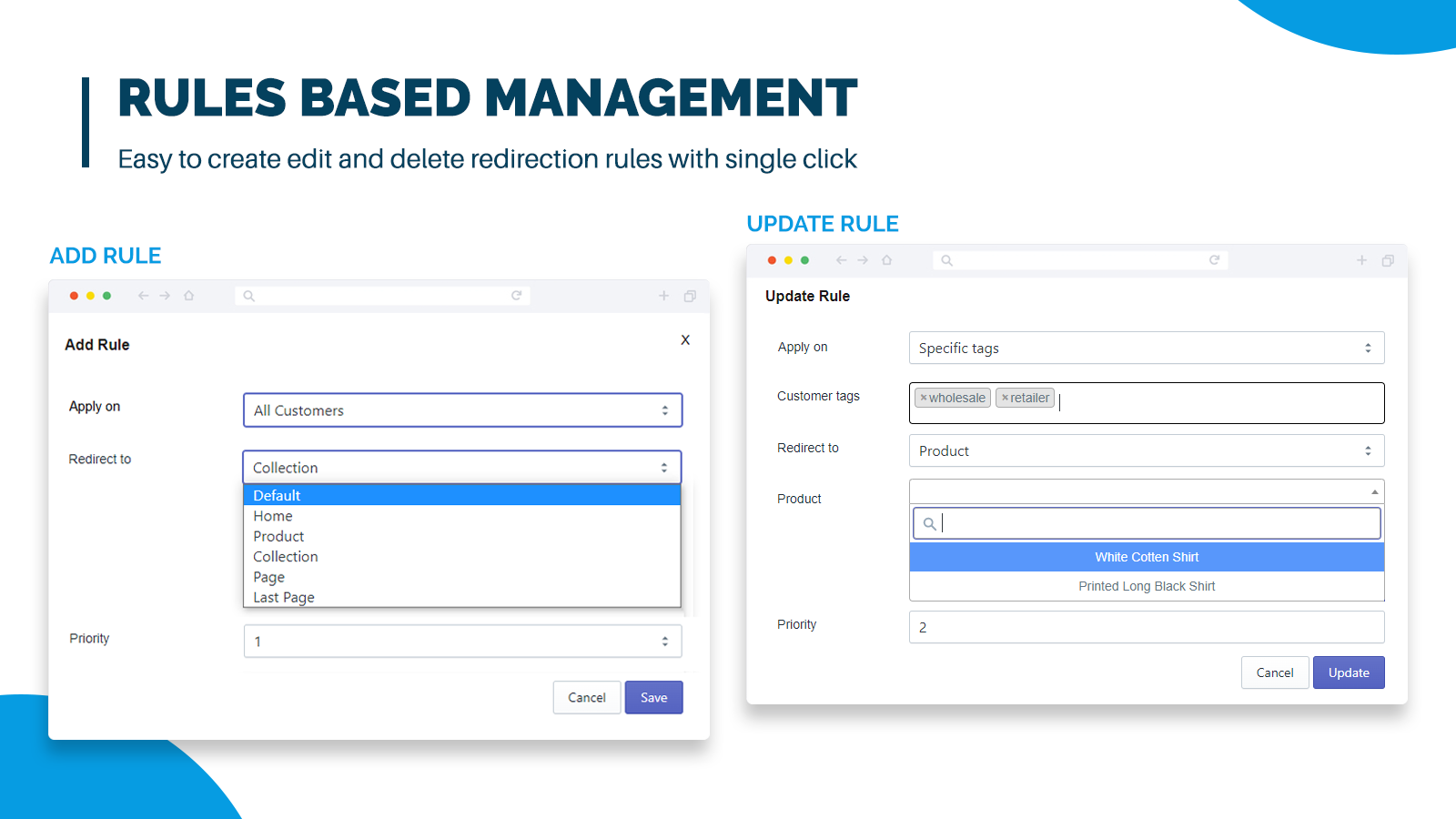 Application de redirection après connexion appliquée sur les collections de produits