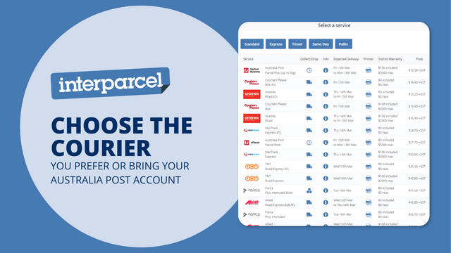 Välj den kurir du föredrar eller BYO Australia Post-konto