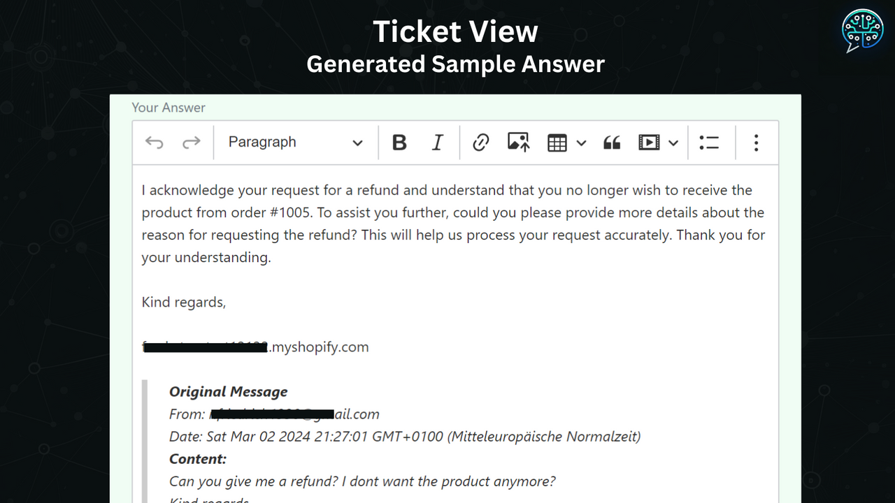 generated ai answer for ticket