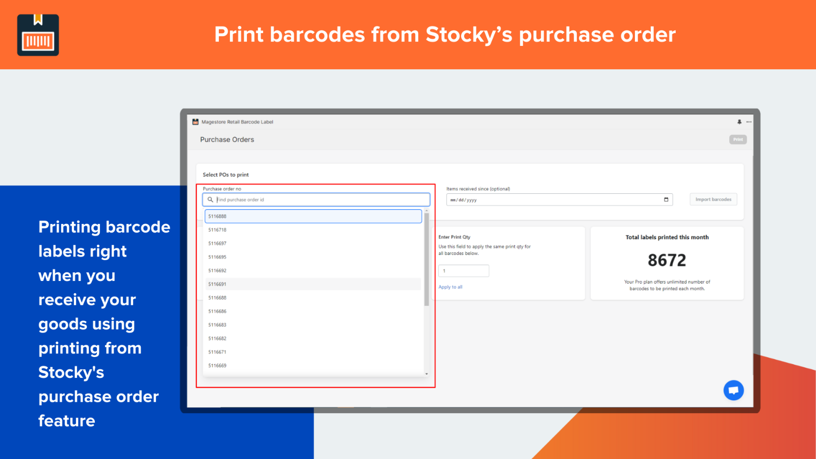 Imprimer à partir des commandes d'achat de Stocky